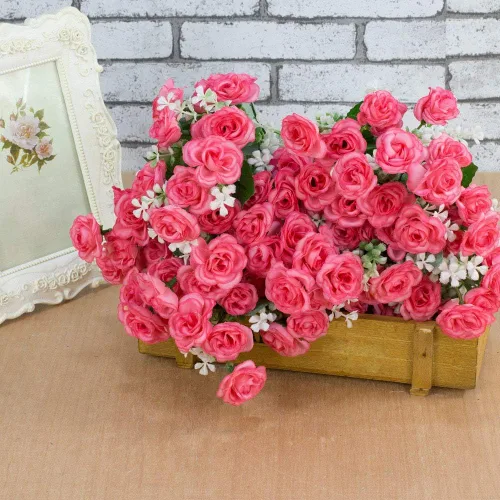 Vista 9 de Flor artificial de gama alta 5 tenedor 15 mini rosas decoración del hogar