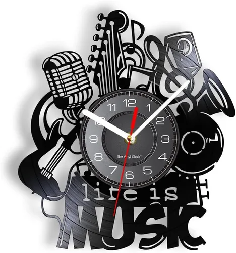Vista 10 de Life Is Music - Reloj de pared LED de vinilo de 12 pulgadas con 7 colores que cambian silencioso, sin tictac, diseño moderno, música antigua, luz