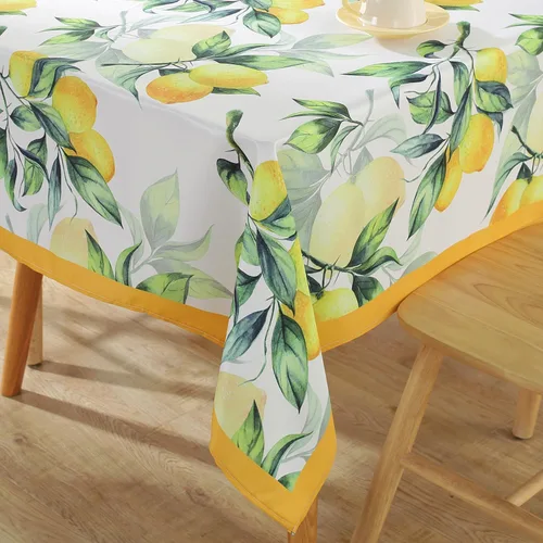 Vista 3 de MATIRUG Mantel de verano para mesa rectangular de 52 x 70 pulgadas, mantel floral de frutas de limón, tela francesa lavable a prueba de derrames