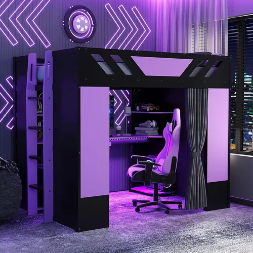 Vista 27 de Gaming L-Shaped Twin Bed RGB LED USB，Blue-V：Twin