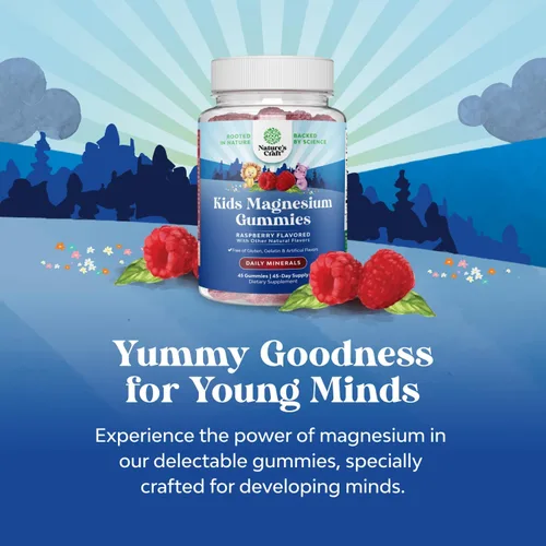 Vista 5 de Gomitas de magnesio para niños, suplemento relajante de citrato de magnesio con sabor a frambuesa, suplemento de magnesio calmante para la salud