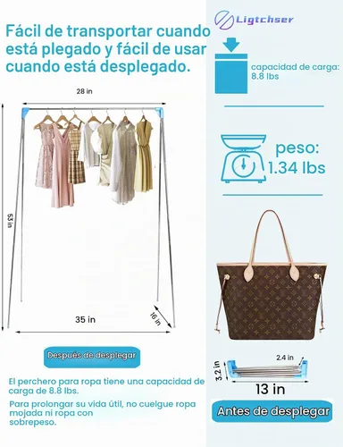 Vista 2 de Ligtchser Perchero Portátil de Viaje, Perchero Plegable de Ropa para Baile, Viajes, Camping, Secado, RV, Interior, Exterior. Un Mini Perchero de Azul
