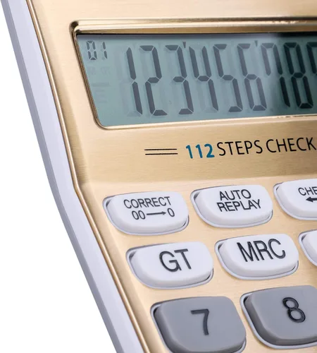 Vista 6 de Calculadora de escritorio de función estándar con pantalla LCD grande de 12 dígitos con energía solar, oro