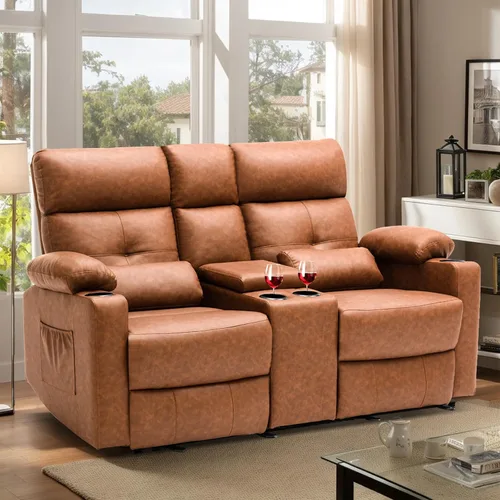 Vista 15 de Sofá Biplaza Reclinable Eléctrico con Consola, Sofá Biplaza Reclinable Eléctrico con Calor y Masaje, Reposapiés Extendido, Sofá Biplaza Reclinable