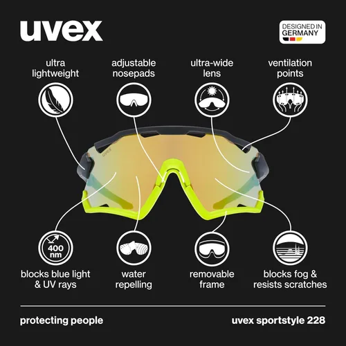 Vista 2 de uvex Sports tyle 228 - Gafas de sol deportivas para hombre y mujer - Tecnología antivaho - Marco extraíble - Negro amarillo mate/amarillo