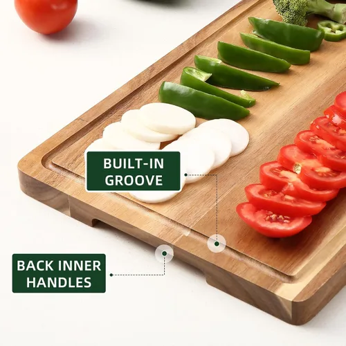 Vista 3 de Tabla de cortar XL, tabla de cortar de madera de acacia grande de 18 x 12 pulgadas para cocina, tabla de cortar de madera de grano de borde