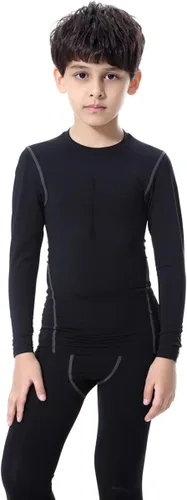 Vista 3 de CVVTEE Conjunto de ropa interior de compresión de capa base atlética para niños, 2 piezas, pantalón largo térmico para niños