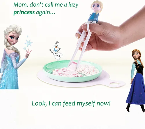 Vista 3 de Everyday Delights Frozen Elsa & Anna Palillos para niños diestros Niños, 2 pares, 7.9x2.0x2.0 in