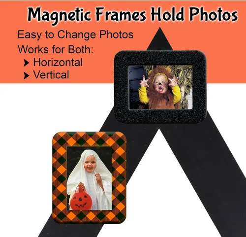 Vista 2 de Marco de fotos de Halloween, tablero de fotos triangular, montaje en pared de 17 x 17 pulgadas, con marcos magnéticos para exhibición de fotos