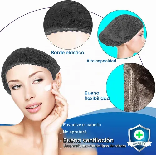 Vista 3 de Gorras desechables Bouffant 100 unidades, red de pelo de 24 pulgadas, tapa elástica para el polvo para servicio de alimentos, salón, spa, cubierta