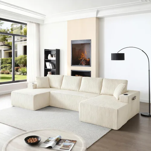 Vista 6 de Sofá cama modular de 124 pulgadas, sofá de nube sin hueso para sala de estar, sofá de 5 asientos en forma de U con 2 bolsillos de almacenamiento y 2