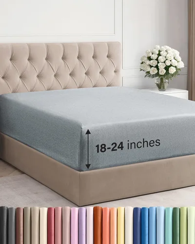 Vista 44 de Sábana bajera ajustable extra profunda Twin XL – Sábana bajera individual de lujo de hotel solamente – Se adapta fácilmente a colchones de 18 a 24