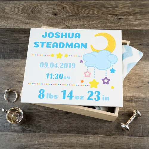 Vista 4 de DIBSIES Caja de recuerdos personalizada para bebé (grande, elefantes azules)