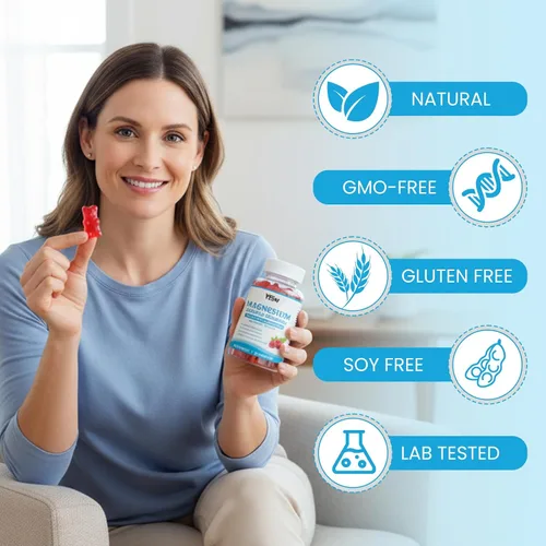 Vista 7 de Gomitas de complejo de magnesio 8 elementales de 1000 mg – Glicinato de magnesio, citrato, malato, taurato, apoya los huesos, los músculos, la salud