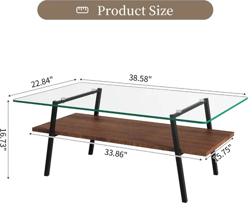 Vista 2 de Mesa auxiliar de cristal para sala de estar, mesa de centro de 2 niveles de mediados de siglo, mesa central con parte superior de vidrio templado