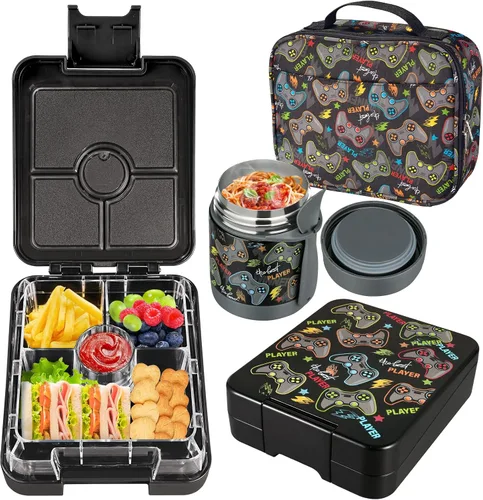 Vista 14 de Lonchera Bento para niños con termo de sopa de 10 onzas, recipientes de almuerzo a prueba de fugas con 4 compartimentos, tarro térmico