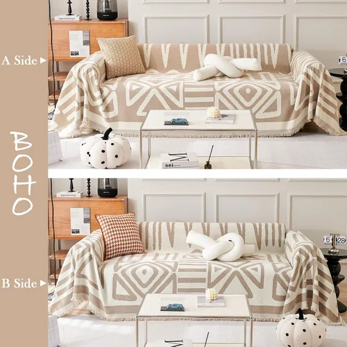 Vista 2 de HANDONTIME Fundas de Sofá Sillón Funda de Sofá Boho para Perros Caqui Funda de Sofá con Borlas Silla Reclinable Funda de Futón Lavable 1 Cojín Sofá