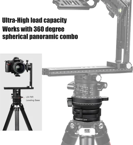 Vista 4 de SUNWAYFOTO LB-75R 360 Base de nivelación panorámica Cabezal de trípode 33 lbs (15kg) Capacidad de carga