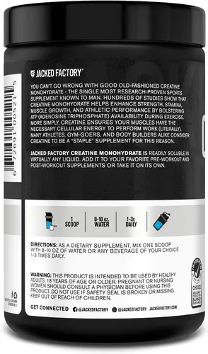 Vista 8 de Jacked Factory Monohidrato de creatina en polvo de 15 oz – Suplemento diario de creatina de 0.18 oz para hombres y mujeres, apto para veganos