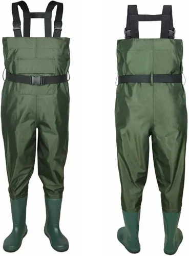 Vista 10 de Vadeadores de pecho con botas, de 2 capas de PVC/nailon, impermeables, para caza, pesca, camuflaje y pesca