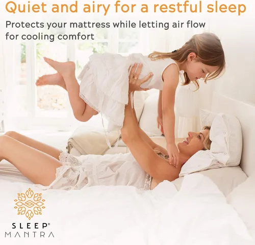 Vista 5 de Sleep Mantra Protector de colchón impermeable, tamaño individual, acolchado, transpirable, silencioso e hipoalergénico, estilo sábana bajera