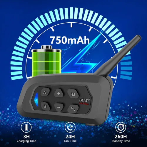 Vista 6 de EJEAS V4 Plus Sistema de Comunicación de Casco, Auriculares Bluetooth V5.1 para Motocicleta 1500m con Intercomunicador de Casco, Reducción