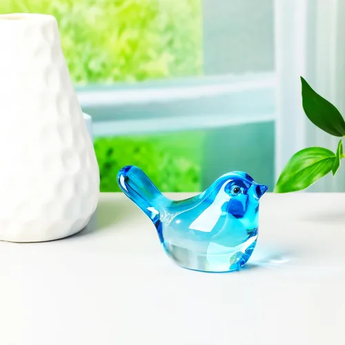 Vista 3 de YWHL Figuras de pájaros azules de cristal hechas a mano, regalos de animales para amantes de los pájaros, mujeres y hombres, pájaros de cristal