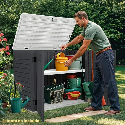 Vista 2 de DWVO Cobertizo de almacenamiento horizontal resistente a la intemperie para exteriores, capacidad de 35 pies cúbicos, con cerradura e impermeable