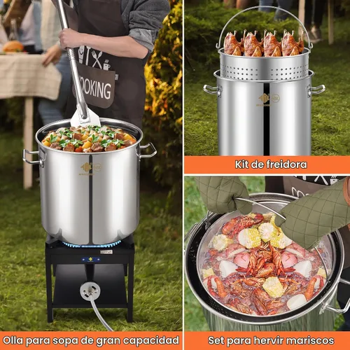 Vista 7 de ARC - Kit de cocción de mariscos de acero inoxidable de 100 cuartos de galón, quemador de propano de 200,000 BTU para cocinar al aire libre, olla
