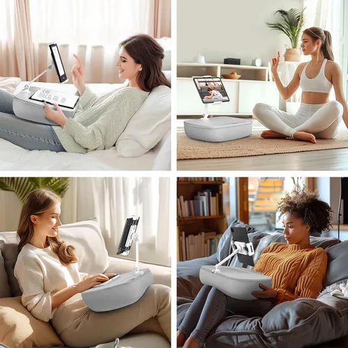 Vista 4 de ERGONOV Almohada de frijoles para regazo acogedora Kindle con soporte ajustable para brazo, soporte de tableta de 360°, se adapta a Kindle