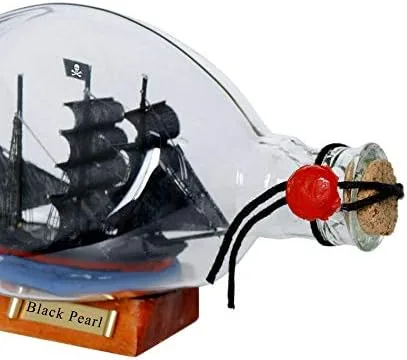 Vista 4 de Hampton Nautical Black Pearl - Barco pirata en botella de vidrio de 7 pulgadas, modelo pirata, modelo de barco