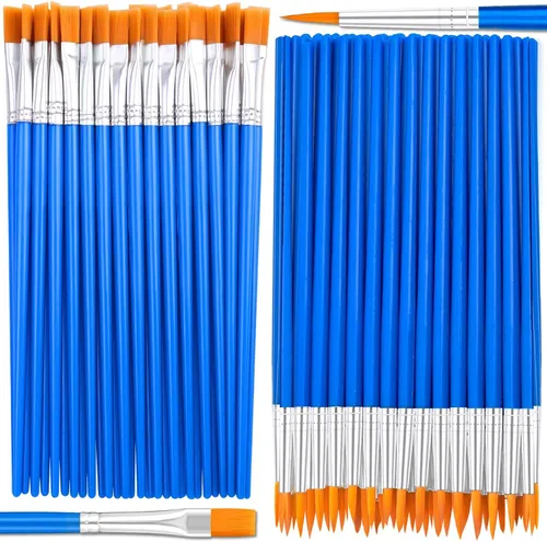 Vista 8 de 50 piezas de pinceles planos para retoques, Anezus pequeños pinceles de pintura para aulas, pinceles de manualidades para pintura acrílica