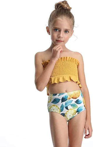 Vista 4 de Lemoonlemone - Conjunto de bikini para niña con volantes, trajes de baño de dos piezas para niñas