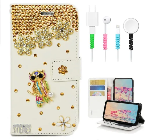 Vista 7 de Bling - Funda tipo cartera compatible con iPod Touch de 7ª generación (2019), elegante, diseño 3D hecho a mano de libélula y mariposa, funda de Azul