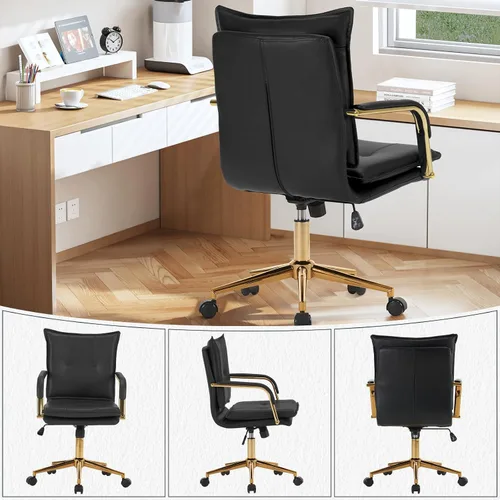 Vista 5 de MOJAY Silla de escritorio ergonómica de cuero con respaldo medio, moderna silla tapizada para computadora, silla de oficina ejecutiva con brazos