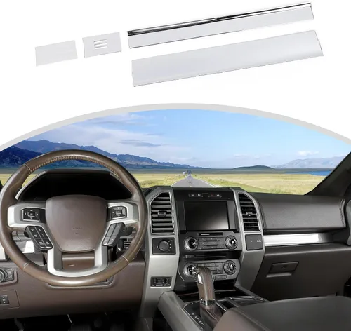 Vista 10 de CheroCar Para F150 - Panel de cubierta de consola central, accesorios de decoración para Ford F150 2015-2020, grano de madera negra..