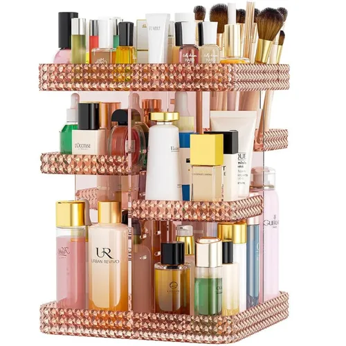 Vista 9 de Organizador de maquillaje giratorio de 360°, organizador de perfumes de gran capacidad, almacenamiento de cosméticos, tocador, encimera, se adapta a