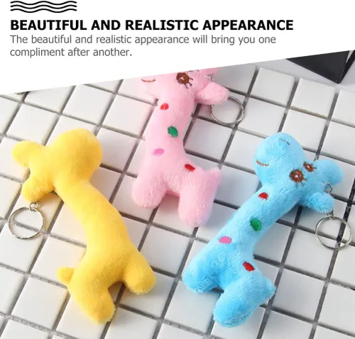 Vista 6 de Toyvian Mini llaveros de jirafa de animales de peluche, dijes de animales para bolsas, llaves, decoración colgante, color al azar
