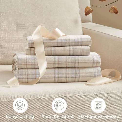 Vista 2 de Woolrich - Juego de sábanas de algodón con estampado de dijes de cabaña, sábanas de franela 100% algodón, juego de ropa de cama cálido y mullido