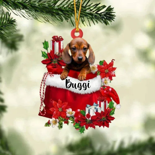 Vista 164 de Perro Akita Inu personalizado en bolsa de regalo, adorno de Navidad, nombre personalizado, regalo para amantes de los perros, familia, Navidad