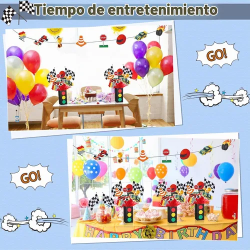 Vista 5 de 6 Juegos de Decoraciones de Fiesta de Cumpleaños de Autos de Carrera Centros de Mesa de Autos de Carrera para Mesas con Cajas de Tráfico Decoración