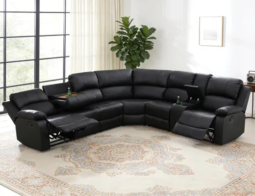 Vista 25 de Juego de sofá seccional reclinable manual, juegos de muebles de sala de estar, sofá seccional en forma de L y 2 sillas, cómodo sofá reclinable
