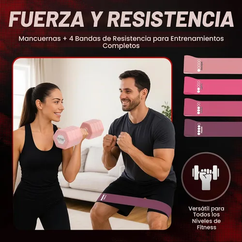 Vista 2 de Juego de mancuernas ajustables de 20 libras con bandas de resistencia para entrenar – Juego de 2 pesas con 4 bandas elásticas para ejercicio