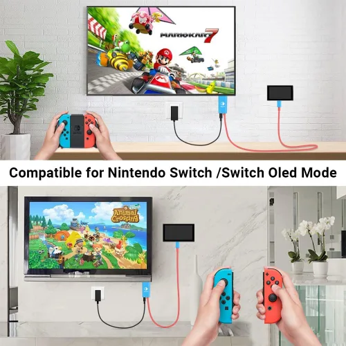 Vista 2 de USB C to HDMI Cable for Nintendo SwitchSwitch OLED, 2M6.6FT Switch Dock with 1080P60Hz Output,100W PD Charging Port, USB C to HDMI Adapter for