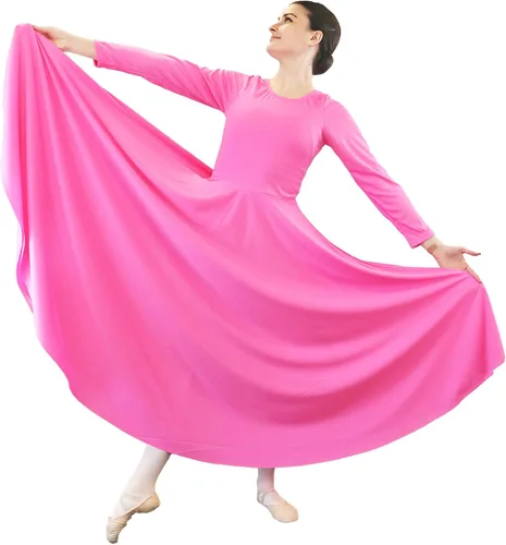 Vista 15 de Danzcue Vestido de Baile para Mujeres de Alabanza, Largo, Manga Larga, Corte Holgado Azul aguamarina