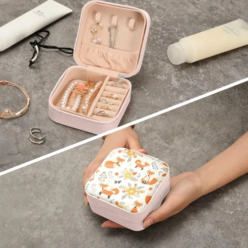 Vista 5 de ZZKKO Foxes - Joyero pequeño floral de viaje, joyería de cuero, organizador de viaje, mini cajas de almacenamiento portátiles para mujeres, anillos