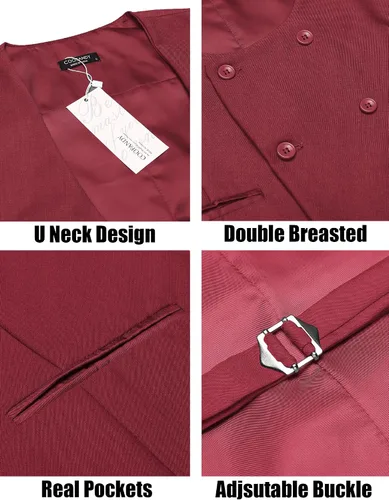 Vista 5 de COOFANDY Chaleco de traje para hombre, ajustado, doble botonadura, chaleco formal de negocios