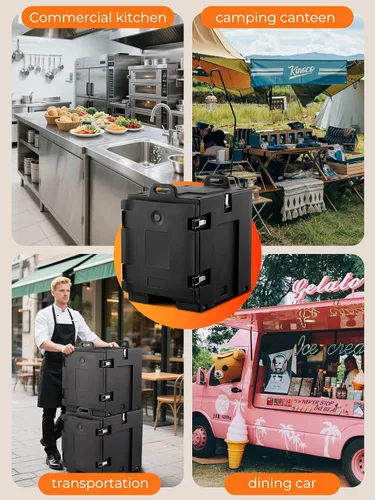 Vista 8 de Calentador de alimentos con ruedas, calentador de alimentos de carga frontal de 82 cuartos de galón, contenedor de alimentos aislado LLDPE con asas