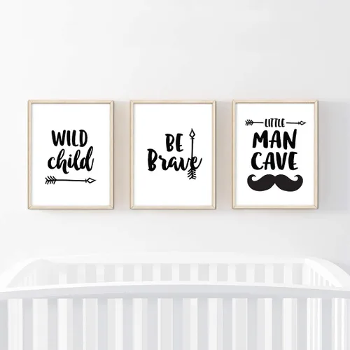 Vista 3 de Andaz Press Póster artístico de pared sin marco para habitación de niños, 8.5 x 11 pulgadas, minimalista escandinavo negro y blanco, Wild Child Be