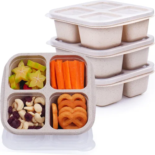 Vista 10 de LCHLZZ 4 compartimentos contenedores de aperitivos, paquete de 20 contenedores reutilizables para preparación de comida, lonchera sin BPA